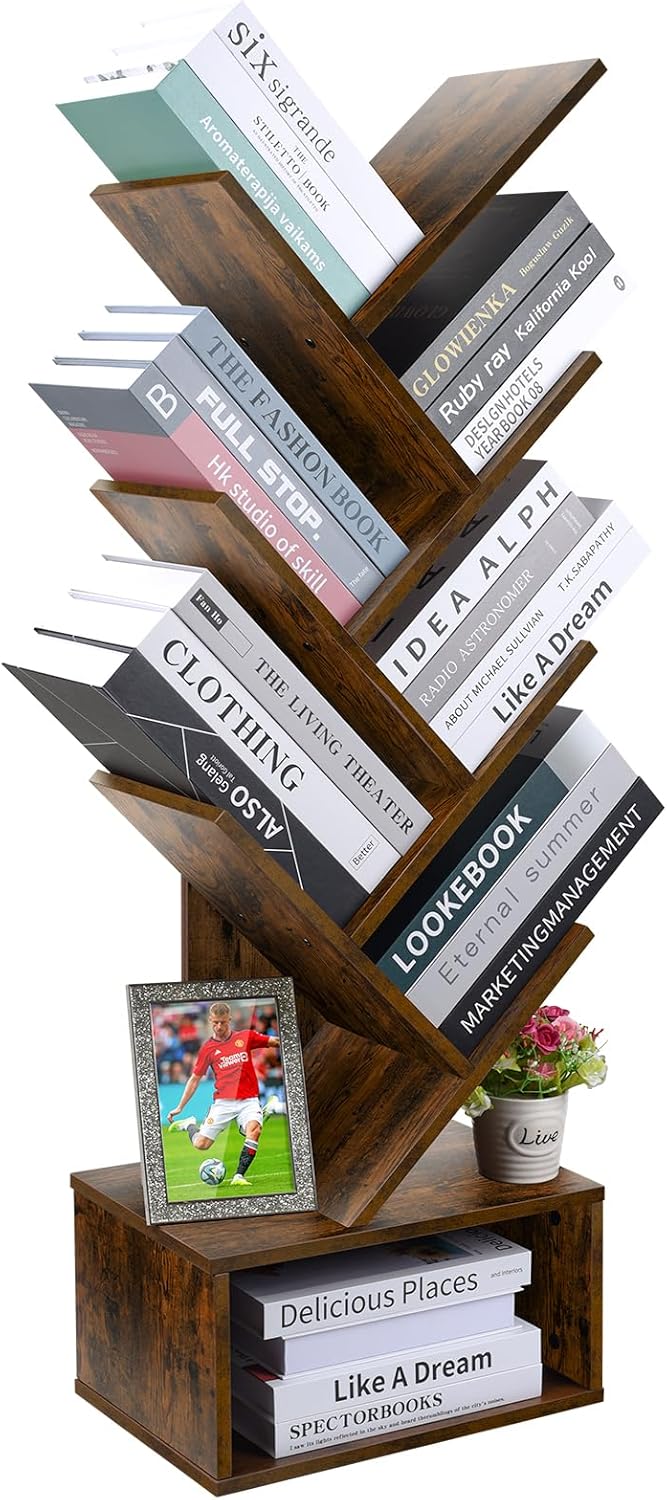 Luckyeestar 6 Tier Tree Bookshelf, Retro FloorStanding 6