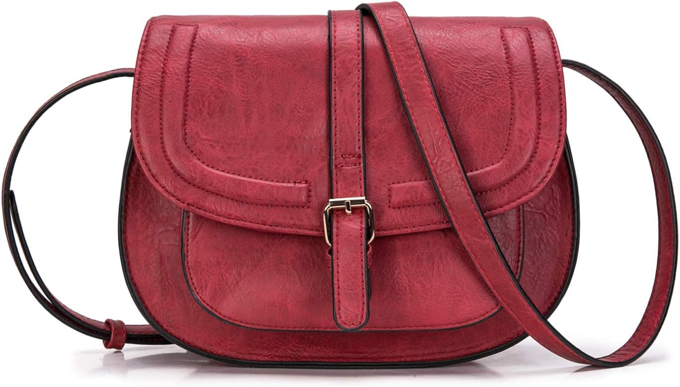 AFKOMST Crossbody Bag for Women Small Satchel and Shoulder Bag Vintage Saddle Handbags Vegan Leather