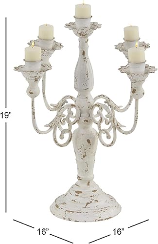 Miniatura 6 de Deco 79 Candelabro sólido de metal vintage, 16 x 16 x 19 pulgadas, blanco
