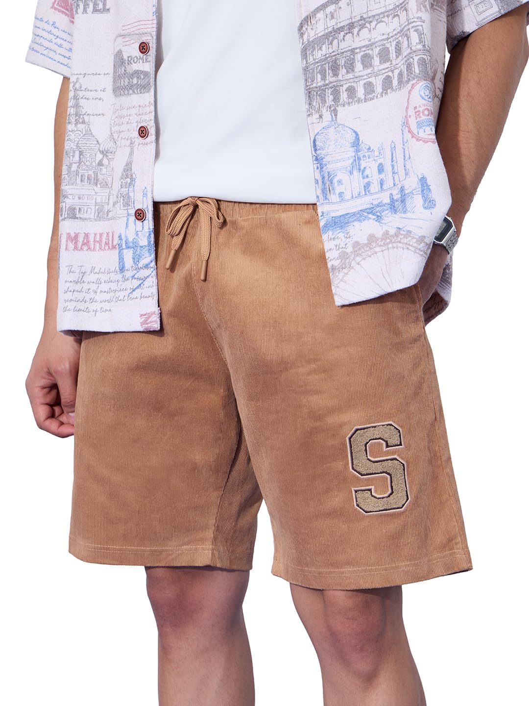 Lounge Shorts: Dawn Men and Boys Drawstringed Beige Embroidered Cotton Lounge Shorts-image-1