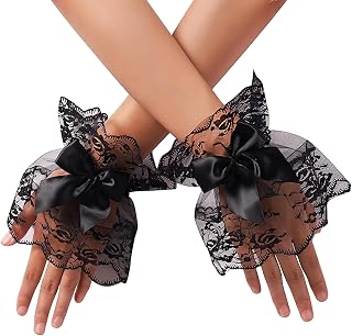 Homeaura Elegant Lolita Black Lace Gloves for Women - Soft-Touch, Elegant Style, Secure Fit Bow Design | Lace Fabric | Wed... Price In India