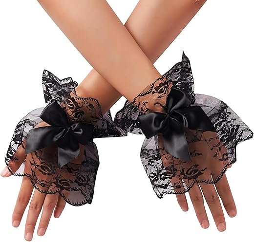Homeaura Elegant Lolita Black Lace Gloves for Women - Soft-Touch, Elegant Style, Secure Fit Bow Design | Lace Fabric | Wed...