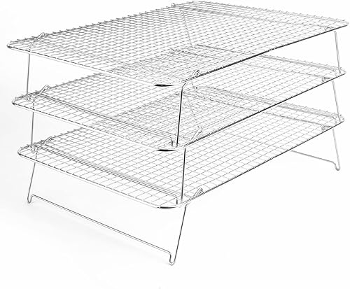 Tebery Estante para hornear de acero inoxidable de grado 304 de 3 niveles apilable, para hornear y cocinar a la parrilla, 16.5 x 12 pulgadas Tebery Estante para hornear de acero inoxidable de grado 304 de 3 niveles apilable, para hornear y cocinar a la parrilla, 16.5 x 12 pulgadas