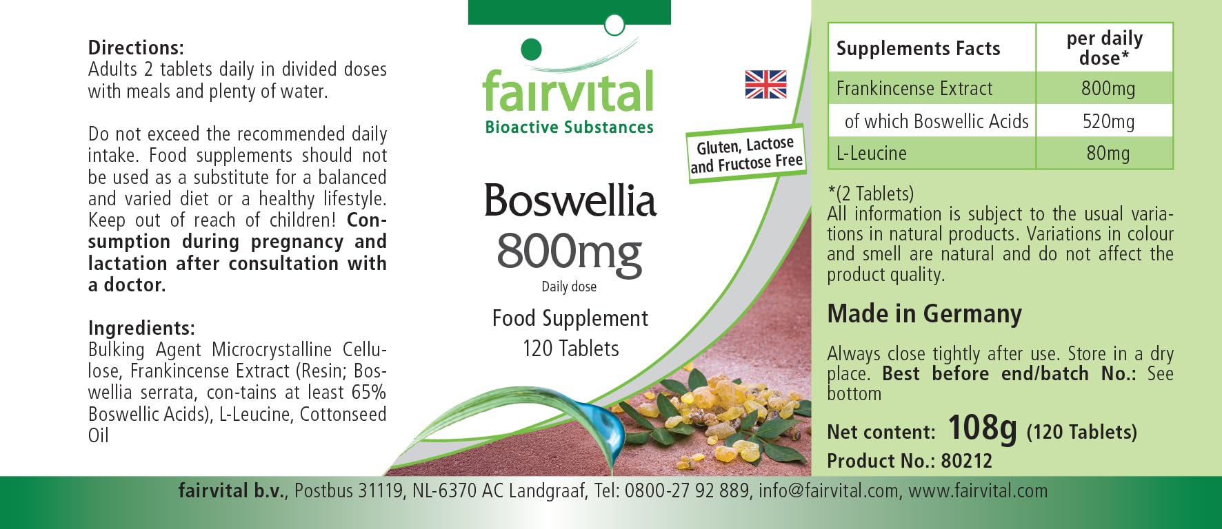 Comprimés d'encens fairvital, extrait de Boswellia serrata, dose journalière de 800mg, 360 comprimés (3 x 120), encens indien hautement dosé contenant au moins 65% d'acides boswelliques, végétalien