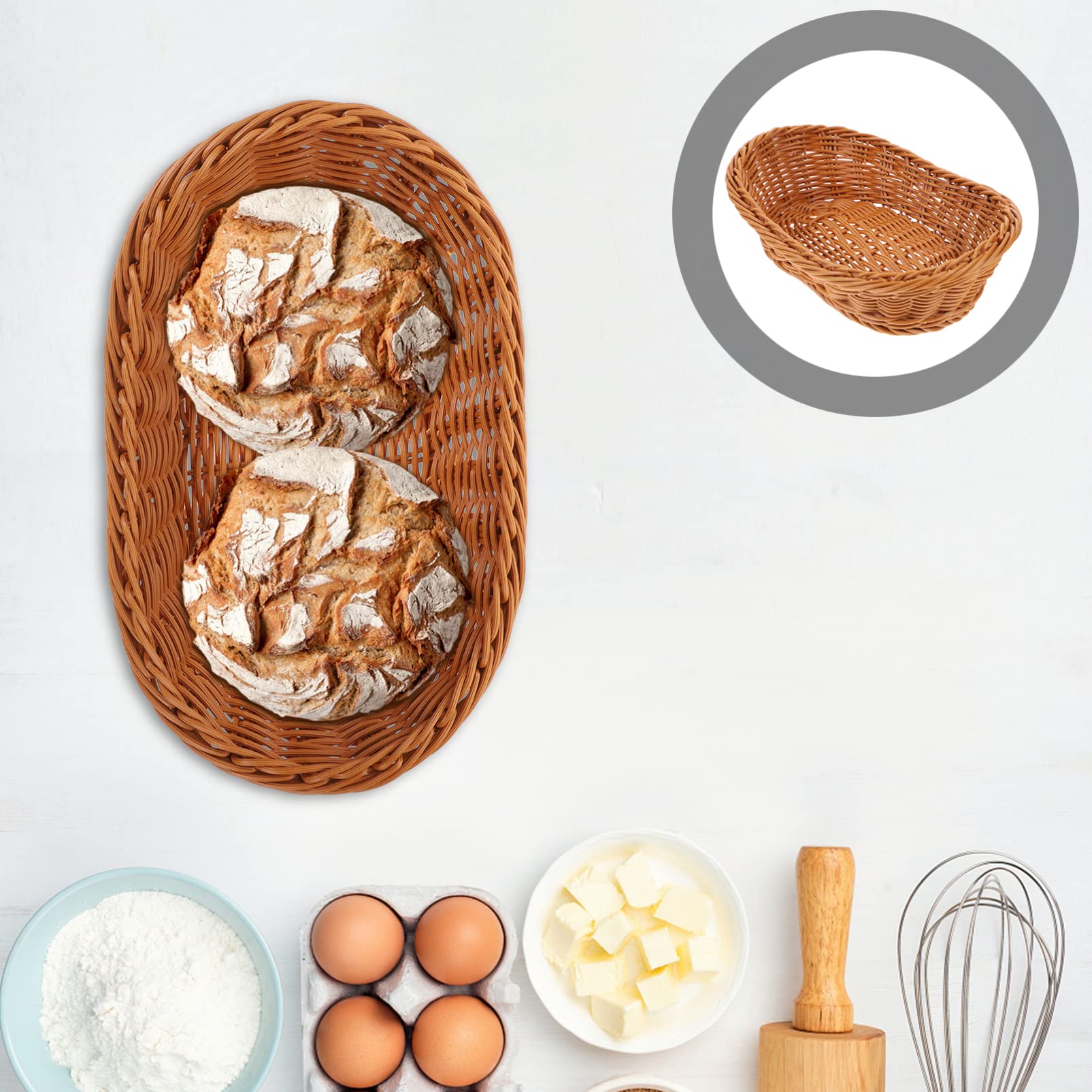 GRIRIW 2pcs Woven Basket Rattan Baskets Para Storage Basket Eggs to Decorate Egg Decorating Fruit Bowl Food Serving Holders Party Fruit Basket Trays Tabletop Fruits Plastic Light Brown