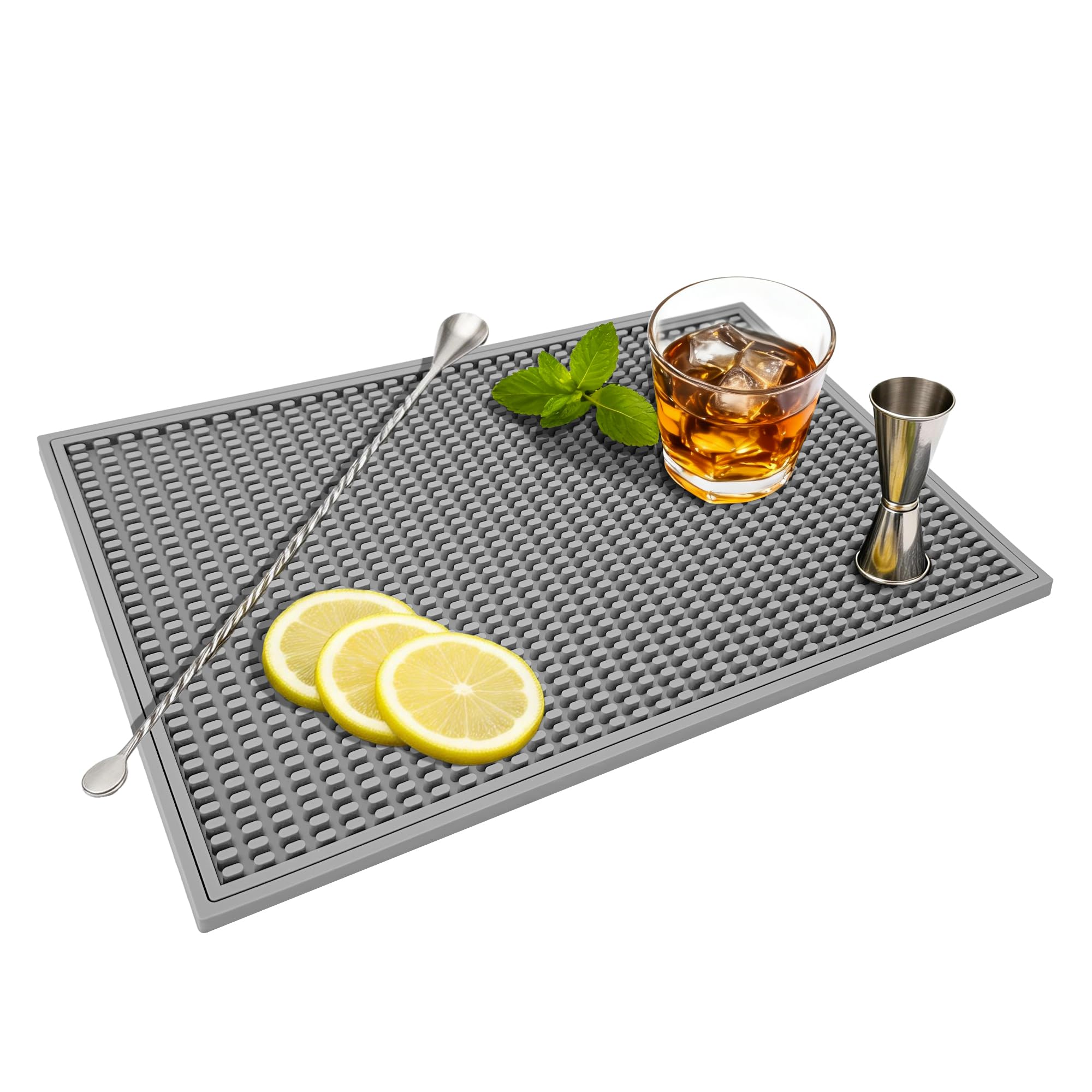 Bar Mat - Premium 18"X12" Rubber Bar Mats for Countertop, Non-slip Dish Drying Pad & Bartender Mat with for Fast Drying, Ideal Bar Tools for Home Bar, Cocktail Set, And Kitchen Use(Grey)