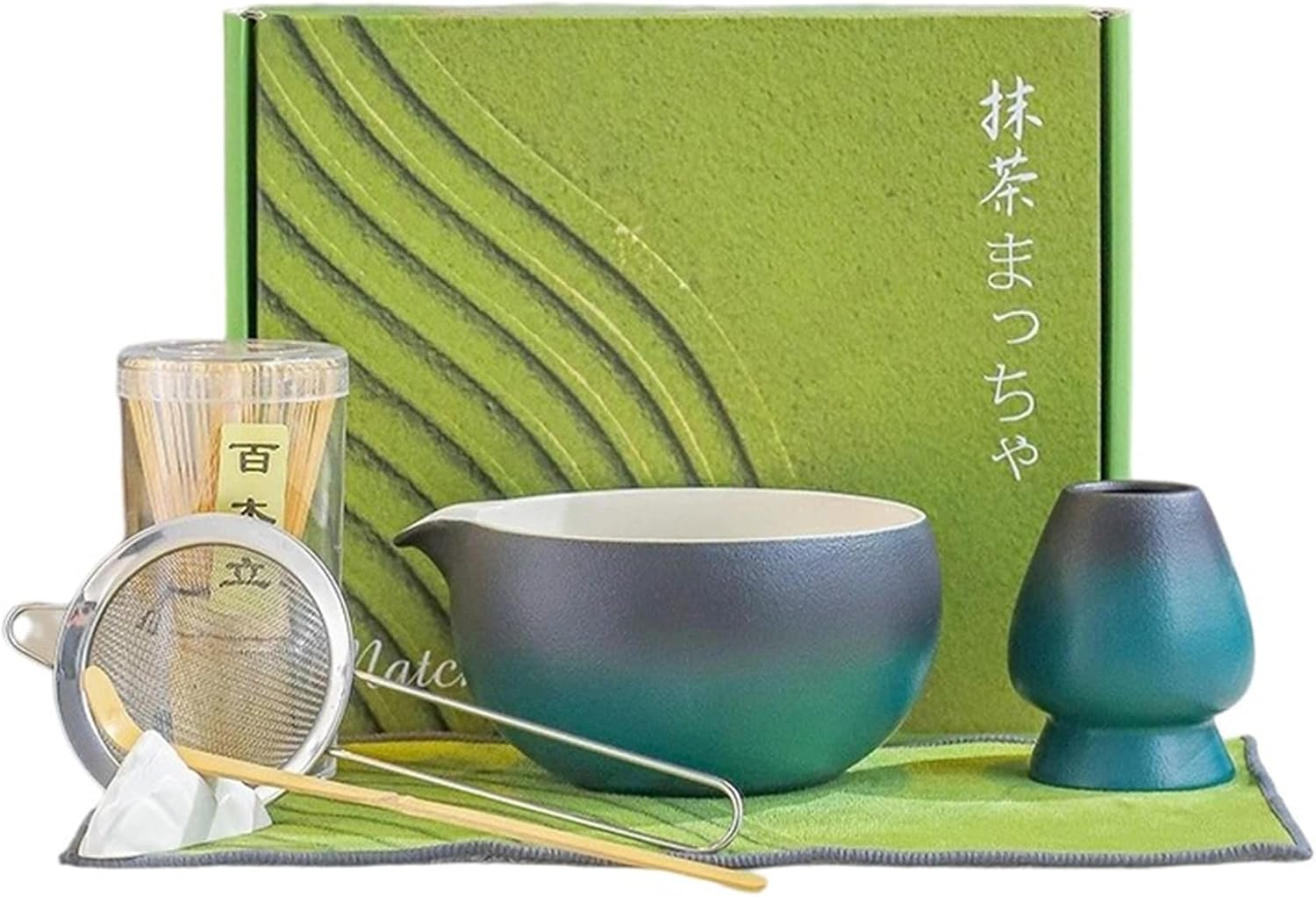 Matcha Whisk Set, 7 Pcs Matcha Kit, Whisk and Bowl, Sifter, Whisk Holder, Bamboo Scoop, Scoop Stand, Tea Towel for Matcha Lovers, Black A