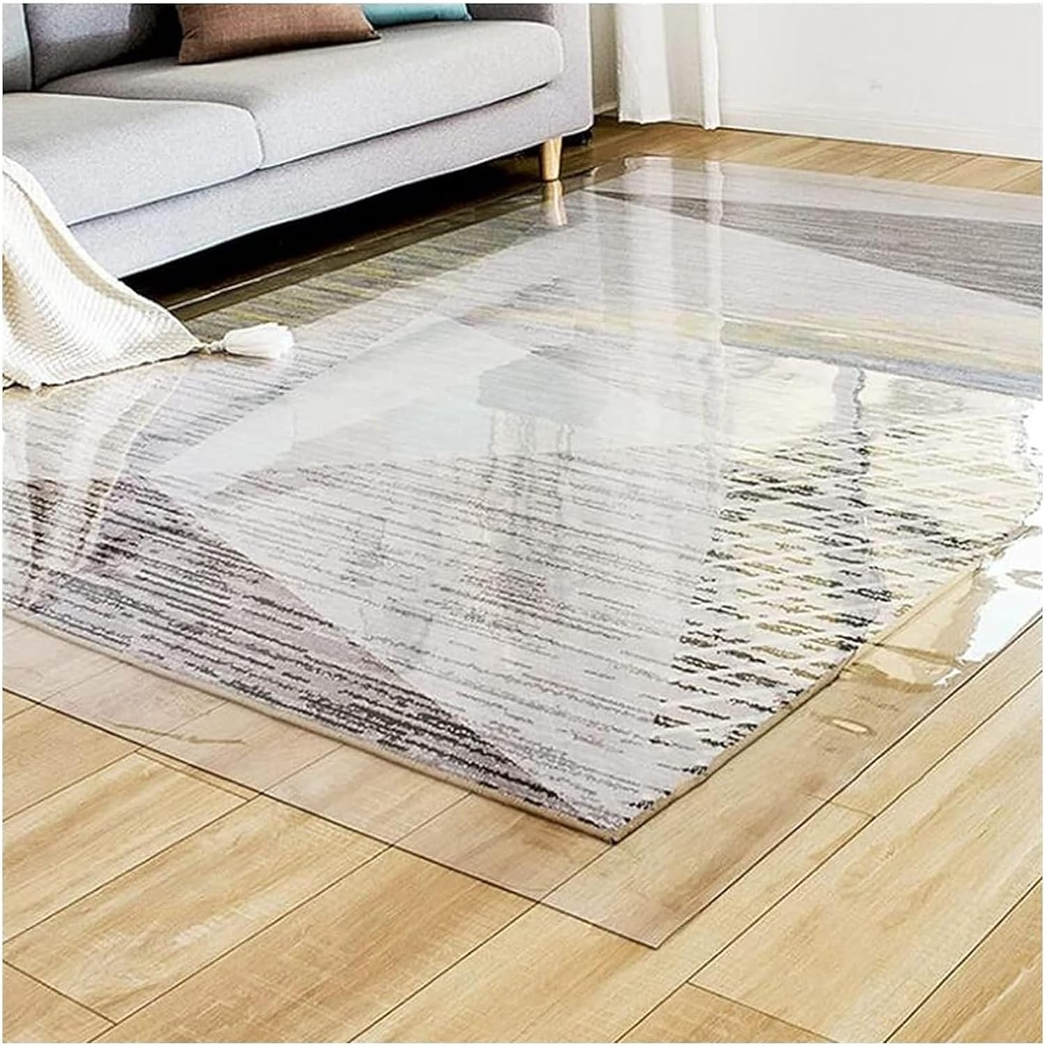 Clear Table Cover Protector Non-Skid Transparent Clear Plastic Carpet Protector Runner, 1.5mm Thickness for Hard Floor Carpet Protection(160x220CM(63x86IN))