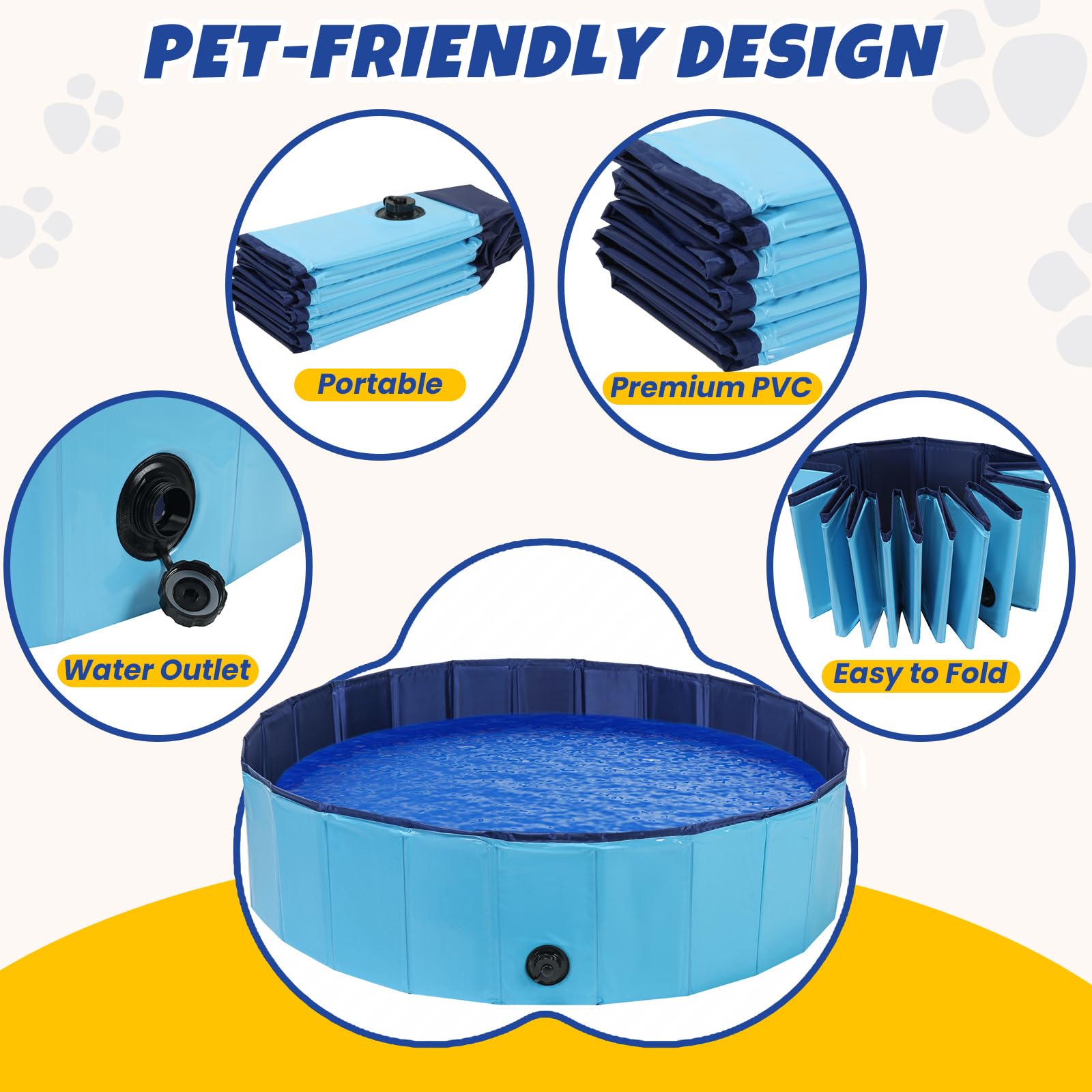 DASBET Piscina pieghevole per cani, in PVC, portatile, per cani, cuccioli, gatti, per interni ed esterni (120 cm di diametro x 30 cm di altezza)