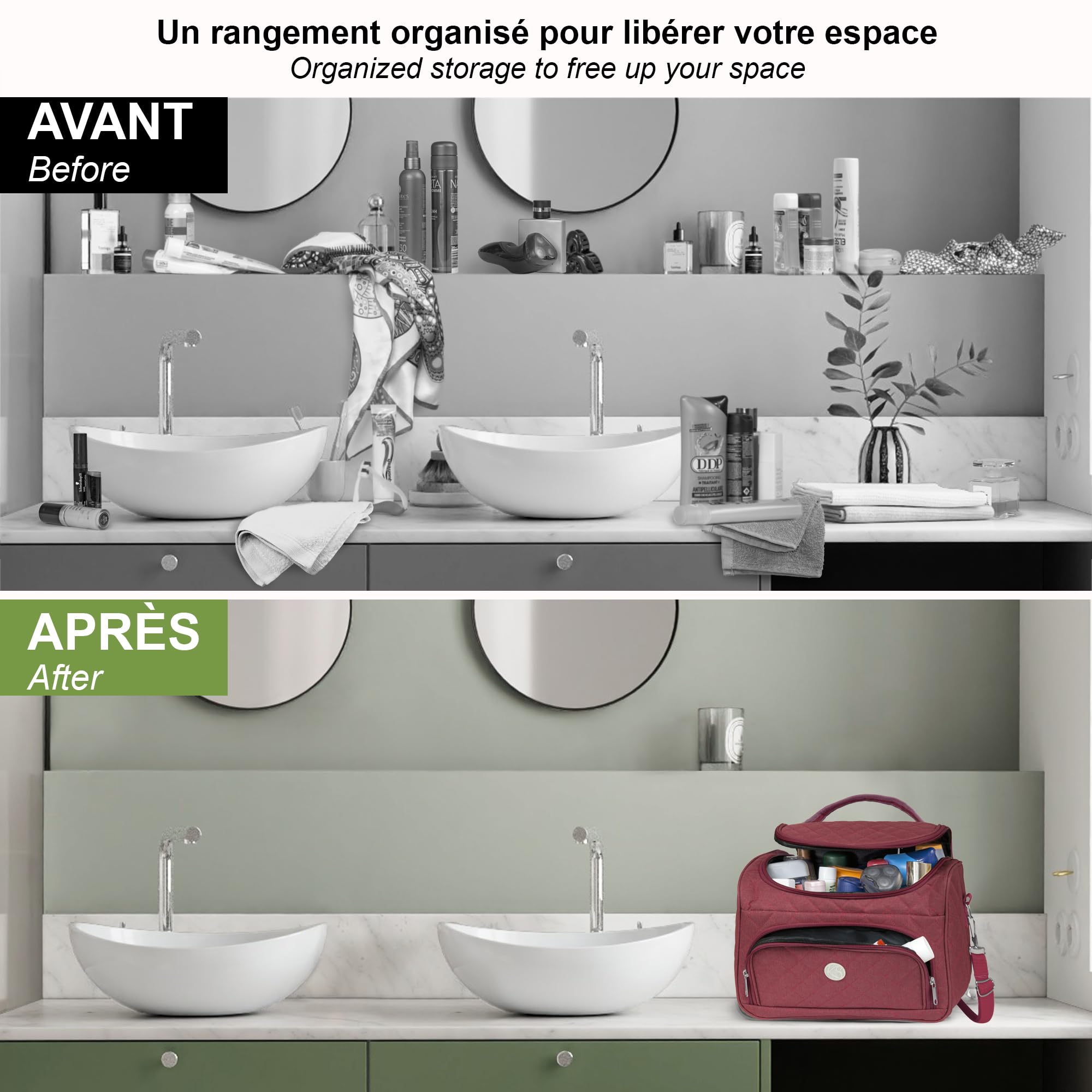KINSTON – Vanity con Divisori Rimovibili – Beauty Case per Cosmetici con Scomparti e Manico, Organizer da Viaggio da Appendere, Borsa Portaoggetti – Grande Capacità