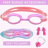 Vista 39 de Gorros de natación para niñas (de 2 a 6 años), gorro de natación de silicona impermeable duradero para cabello corto con gafas de natación, tapón