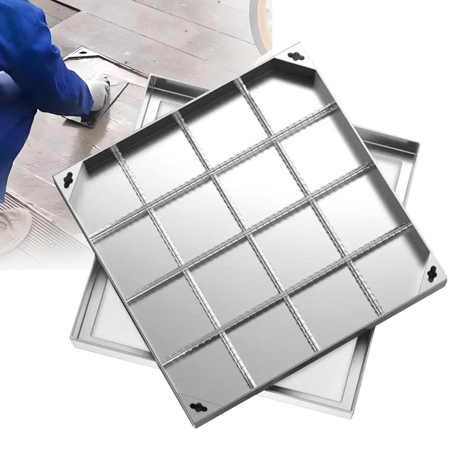 SENJINGHUA 304 Stainless Steel Invisible Manhole Cover, Square Sewage Basin Covers, Recessed Driveway Septic Tank Lid for Yard, Pavement, Patios Garden Courtyard,800mm/31.5in
