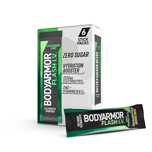 BODYARMOR Flash IV - Paquetes de electrolitos, pepino y lima, mezcla de bebida sin azúcar, paquetes de una sola porción, agua de coco en polvo,
