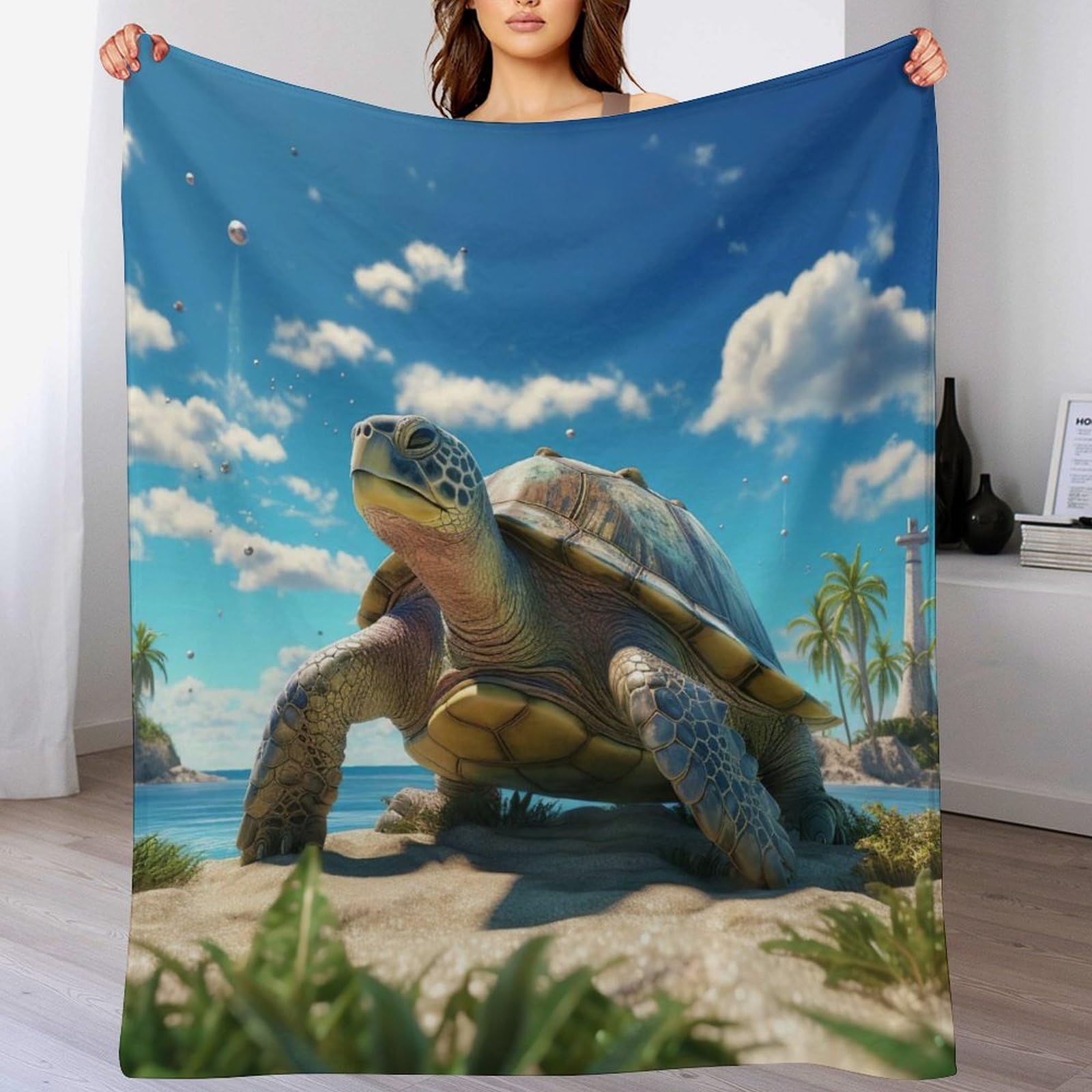 Couverture plaid motif tortues de mer en flannel chaude 140x180cm