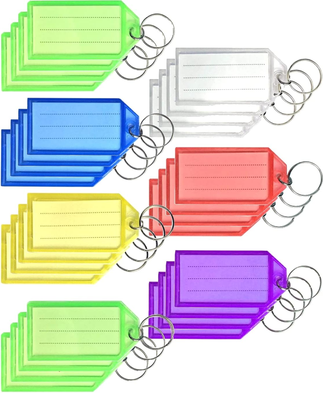 12/24/48/96 Pack Key Tags with Labels, Key Rings with Tags, Plastic Key Labels, 6 Colours - Ideal for Luggage, ID, Name, Label - for Home, Office, and School (96)