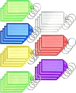 12/24/48/96 Pack Key Tags with Labels, Key Rings with Tags, Name Tags, Plastic Key Labels, Key Fobs with Labels - 6 Colours - Ideal for Luggage, ID, Name, Label for Home, Office, and School
