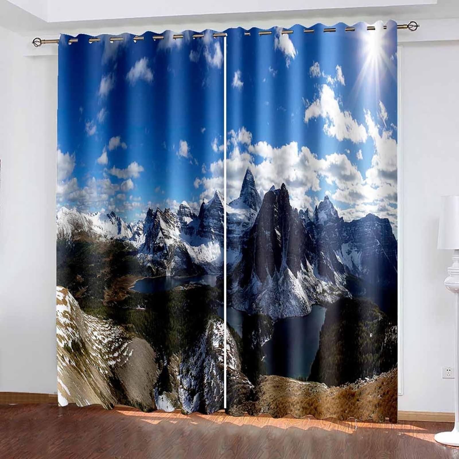 Zasłona okienna, wielokolorowa zasłona do salonu krajobraz górski poliester 2 panele 204 x 183 cm