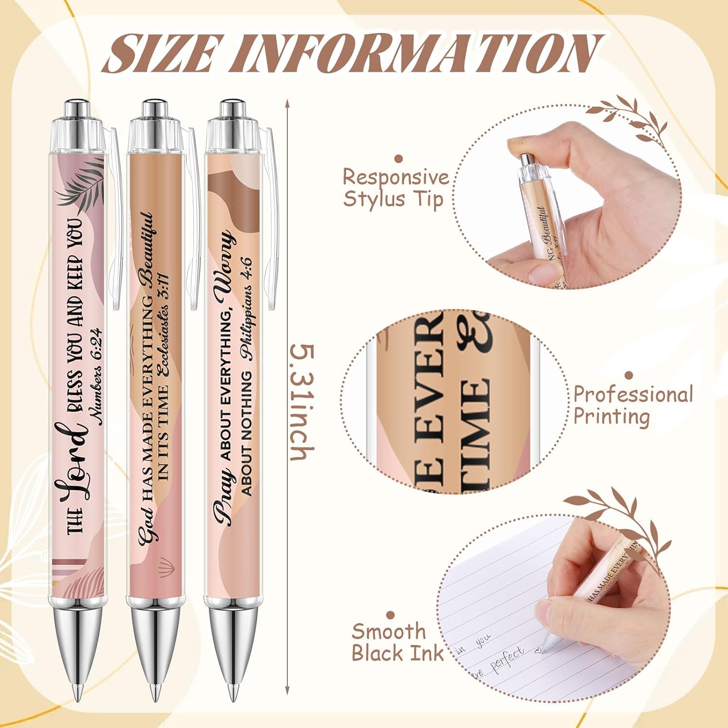 Sayglossy 50 Pcs Bible Verse Ballpoint Pens Bulk Christian Religious Easter Gifts Boho 1.00mm Black Ink Ballpoint Pens Inspirational Scripture Faith Gifts for Women Men Coworker Office Supplies