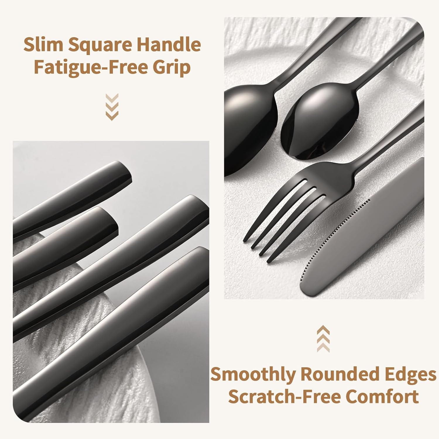 Black Silverware Set for 8-40-Piece - Mirror Finish Cutlery Set with Ultra-Glossy Mirror Finish, Dishwasher Safe Flatware Set for Home&Kitchen, Wedding, Picnic & Formal Dining