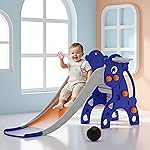 Kidsmate Unicorn Slide for Kids with Basketball Hoop | Baby Slides Indoor Outdoor Playset for Kids 2 Years+ | Safe & Sturdy Slider Toy | Fun Activity Children Sliding for Boys & Girls – Orange