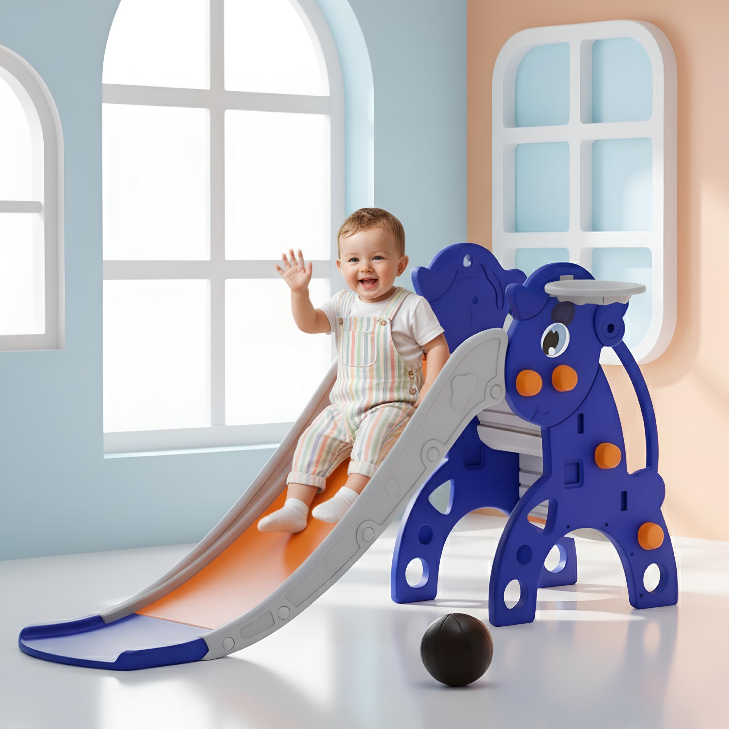 Kidsmate Small Slide for Kids with Basketball Hoop | Baby Slides Indoor Outdoor Playset for Kids 2 Years+ | Safe & Sturdy Slider Toy | Fun Activity Children Sliding for Boys & Girls – Orange-image-38
