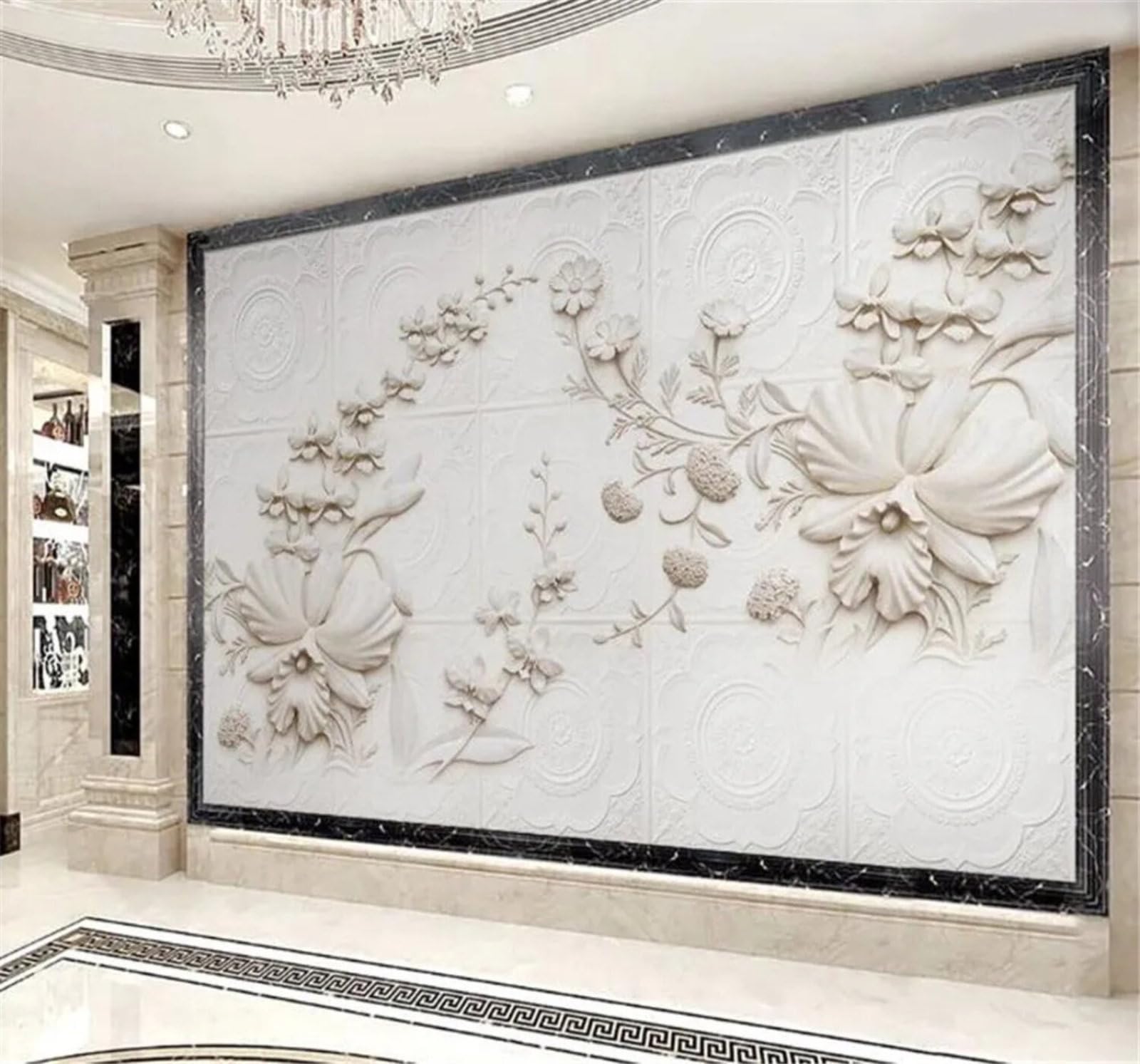 Xlming 430Cm×300Cm(B×H) Beige White Minimalist Relief Orchid 3D Wallpaper Silky Texture Home Study Office Grey Dining Room Sofa Bedroom Living Room Tv Backdrop-430Cm×300Cm
