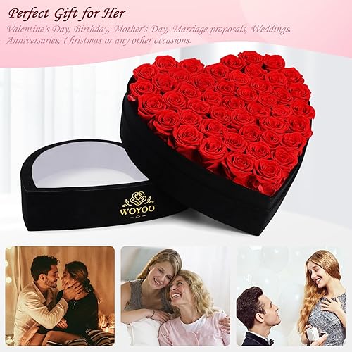 Miniatura 6 de 47 rosas en una caja en forma de corazón con cubierta de terciopelo, flores para entrega, rosas reales preservadas de grado A, flores para siempre