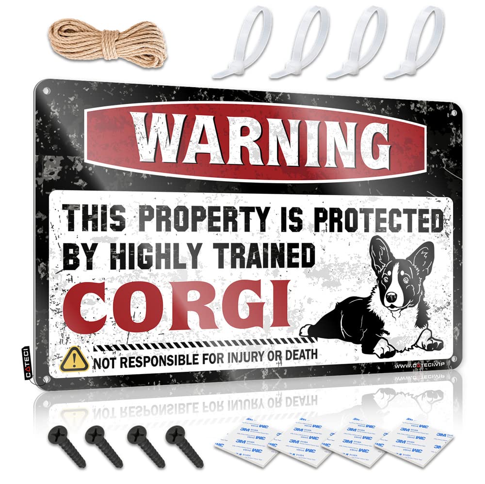 IBWNBBUSN Metal Bar Decor Warning This Property Is Protected By A Highly Trained Corgi Sign Home Bar Metal Signs Man Cave Sign Decor(30X40CM)