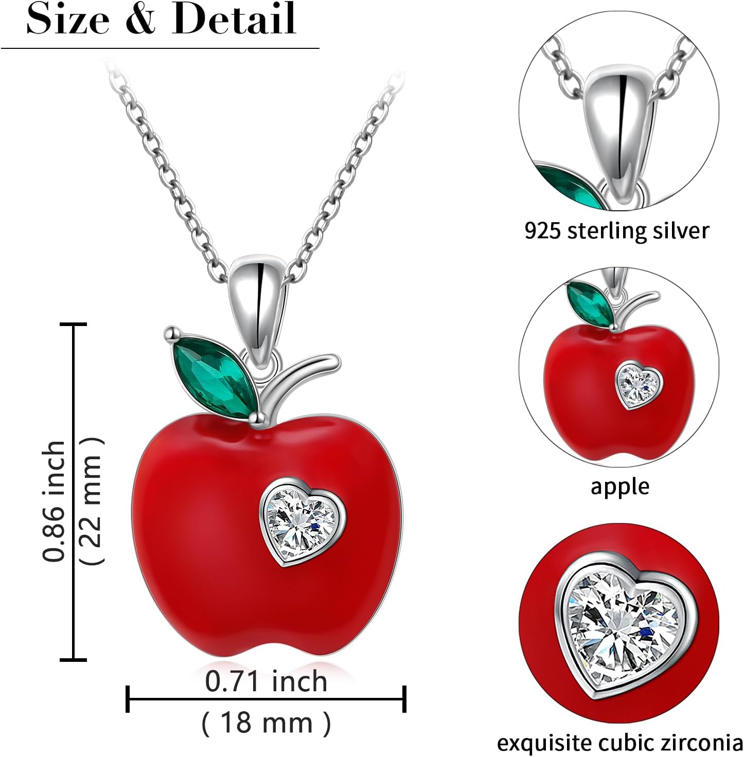 FLYOW Red Apple Necklace for Women 925 Sterling Silver Pendant Necklace Apple Lovers Jewelry Teacher's Day Christmas Gifts - Image 6