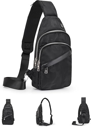 SEAFEW Black Sling Crossbody Backpack Shoulder Messenger Bag for Men Women, Mini Anti Theft One Strap Motorcycle Backpack Sling Tactical Chest Bag