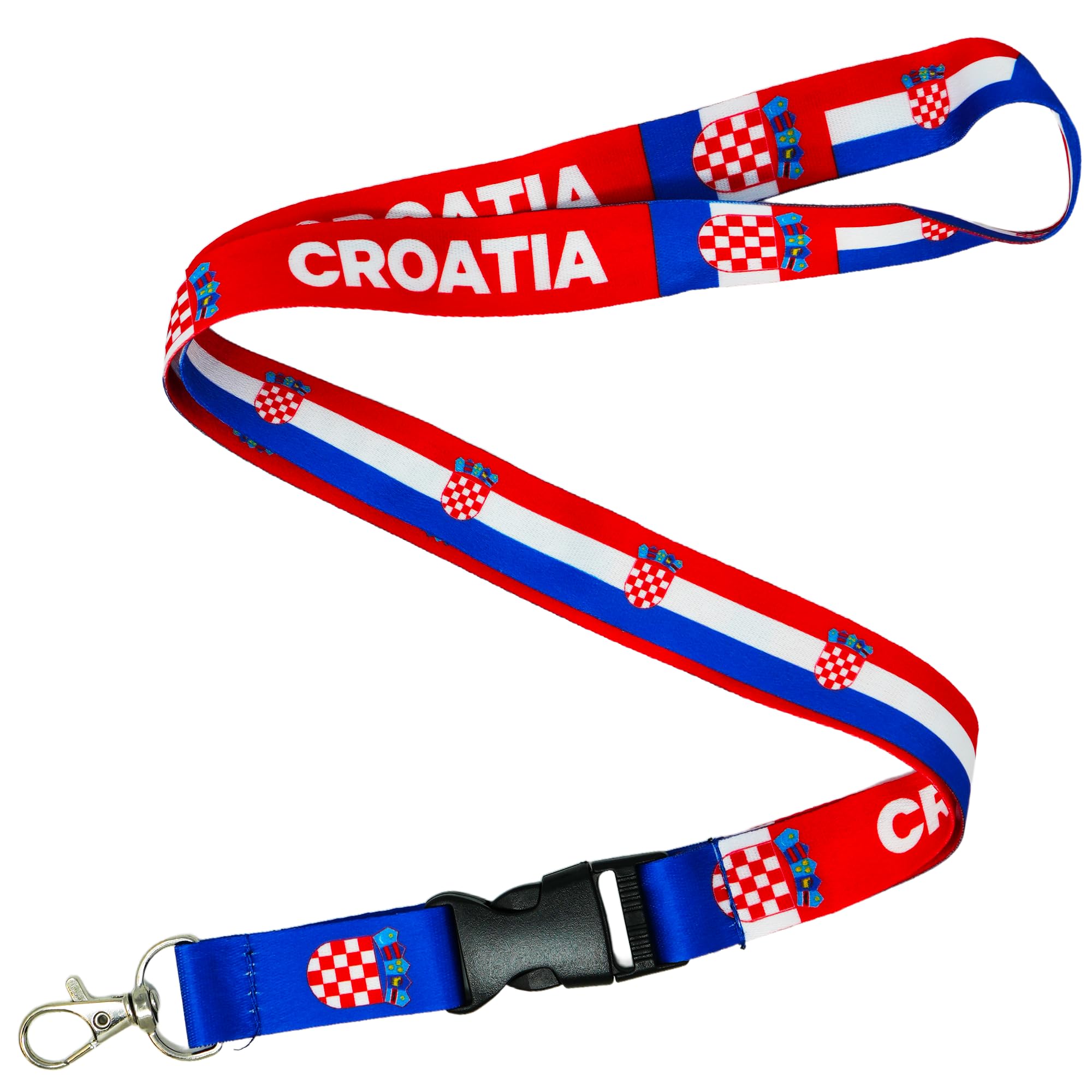 Tigoli Croatia Flag Lanyard with Detachable Buckle and Metal Clip Hook, Red White Blue National Checkered Design Neck Strap for Keys ID Badge Holder 57 x 2cm