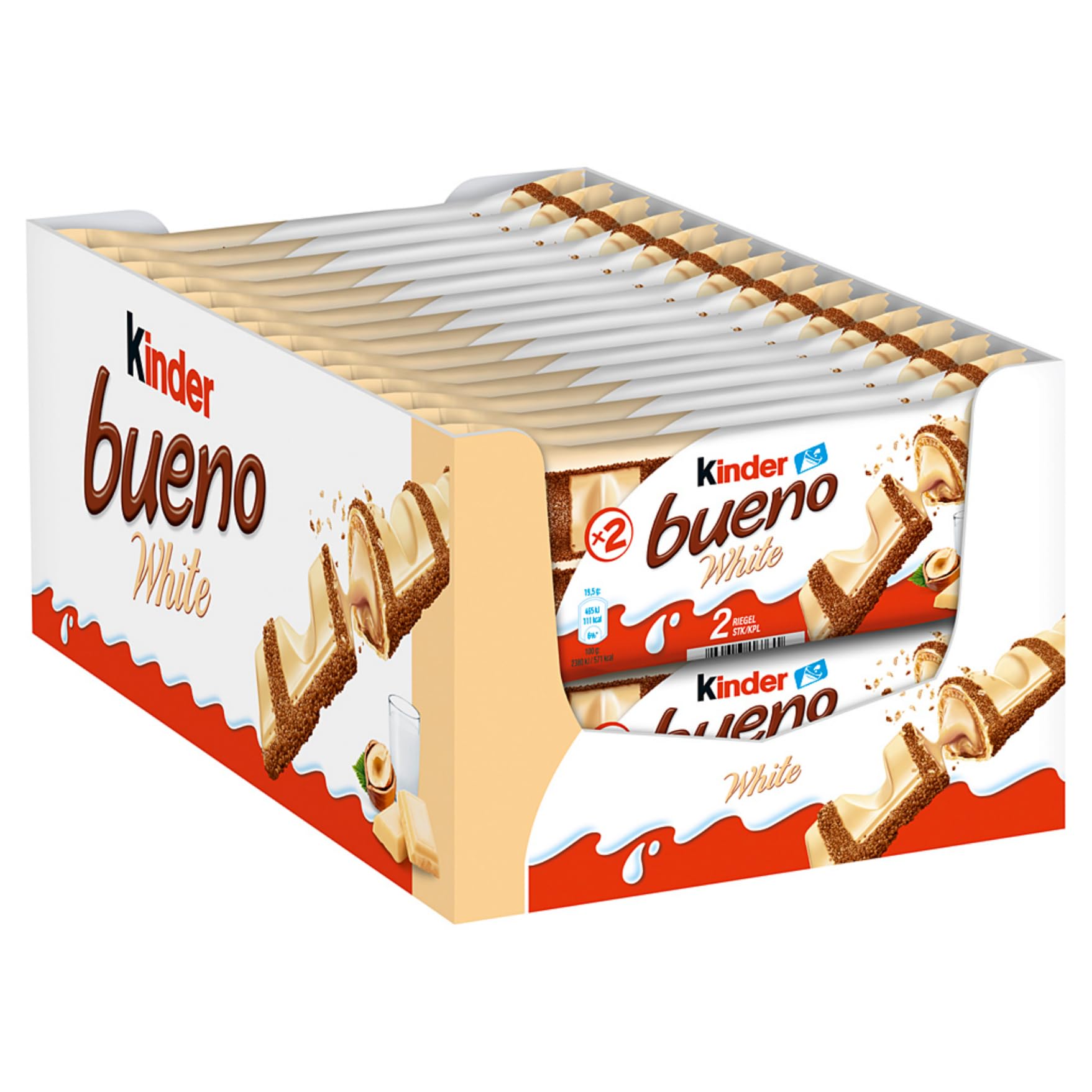 Ferrero kinder bueno White – Schokoriegel mit weißer Schokolade – 30 Packungen mit je 2 Einzelriegeln (30 x 40 g)