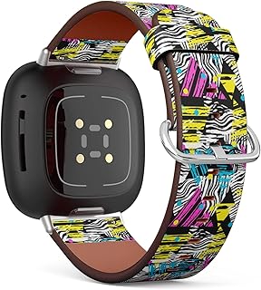 CJBROES Replacement Leather Watch Band, Compatible with Fitbit Versa 3 and Fitbit Sense of Wristband Bracelet Accessory - Memphis Style Textured