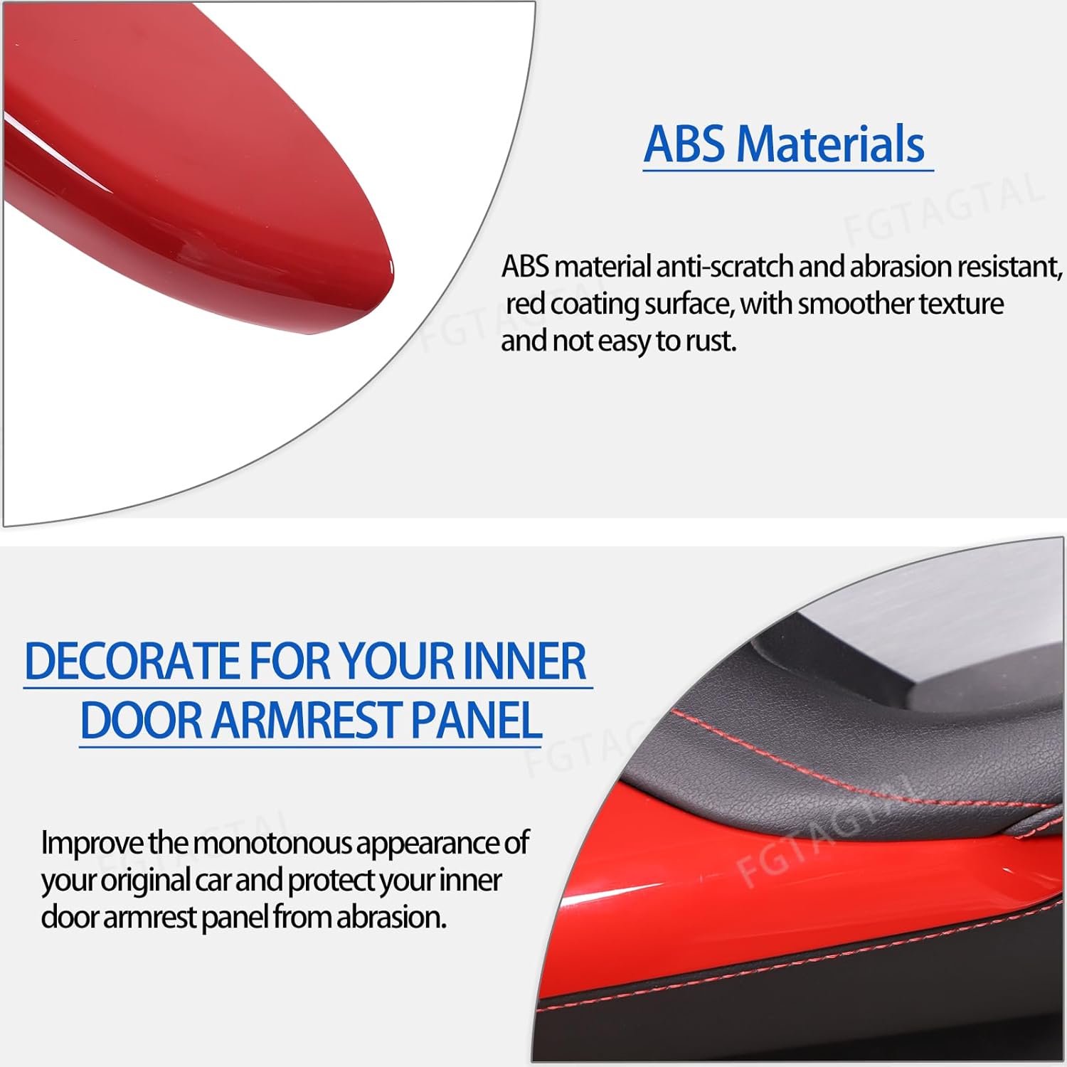Interior Door Armrest Panel Trim Cover Compatible with Chevrolet Corvette C8 Stingray 2020-2026, ABS Car Door Armrest Panel Decoration Protection Accessories 2Pcs (Red)