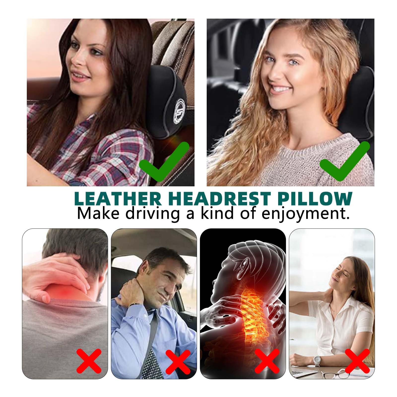 Auto Nackenkissen, weiche Auto Nackenkissen für Autofahrer Nackenstütze mit verstellbarem Gurt Universal Fit Nacken & Wirbelsäule Rest Kissen für Reisen/Büro/Haus, 2pc Schwarz