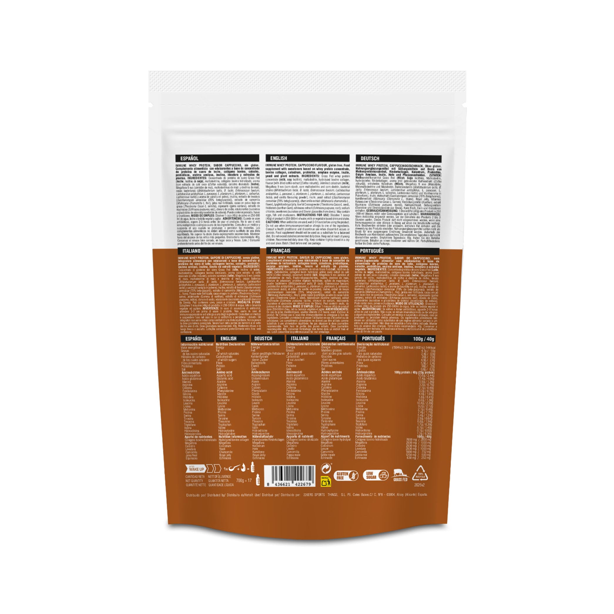 226ERS Immune Whey Protein, Proteína Refuerzo Inmunitario, Capuccino 700g