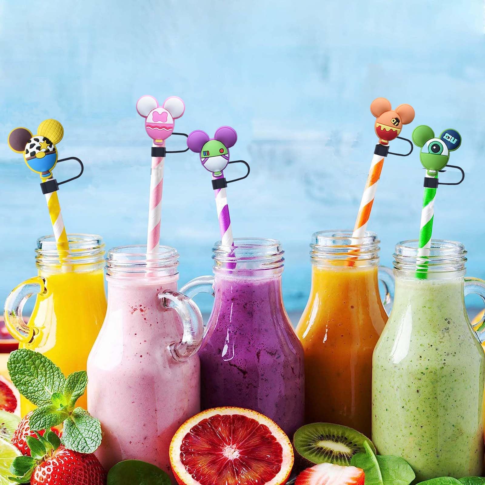 Lot De 5 Capuchons De Paille Fantaisie, Couvre Paille En Silicone Réutilisables Avec Brosse Ee Nettoyage De Paille, Bouchon Paille Anti-Poussière Pour Pailles De 10 à 12mm