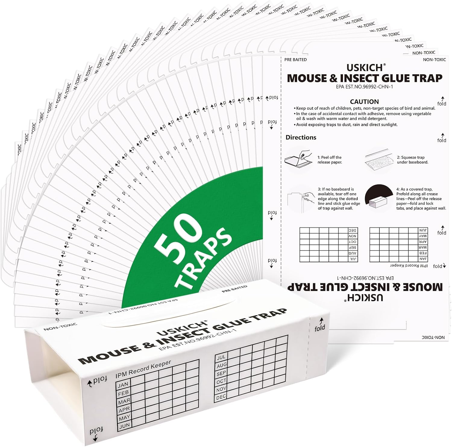 USKICH Mouse & Insect Glue Trap 50 Pack, Mouse Traps Indoor for Home, Glue Traps for Mice, Sticky Mouse Traps, Adhesive Mouse Glue Traps, Roach Traps Indoor, Bulk Glue Boards for Indoor Pest Control
