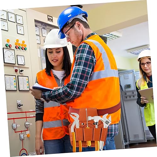 Miniatura 9 de Cowhide Electricista Set Herramientas Contenedor de Almacenamiento Cinturones Marrón Bolsa de Herramientas Organizada para Oficios