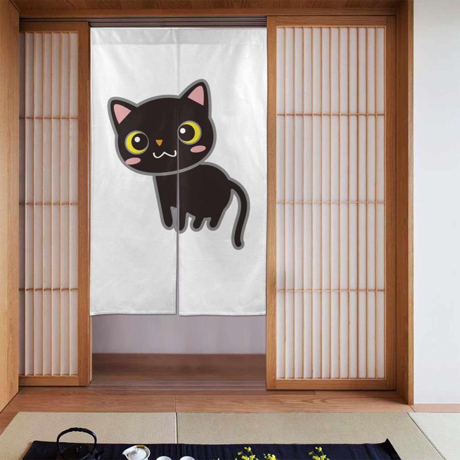 Amazon｜のれん 暖簾 黒猫 ネコ ねこ おしゃれ 簡単 目隠し 玄関 ドア