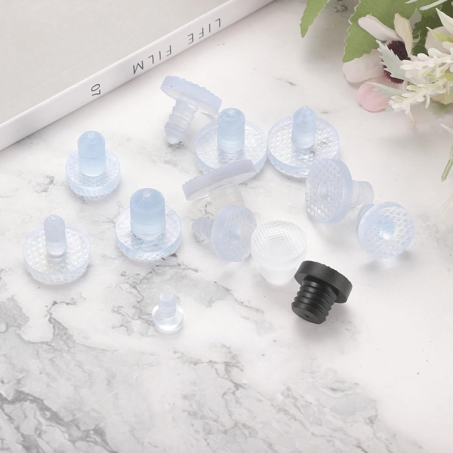 uxcell 30 Pcs Glass Table Top Bumpers with Stem, 22mm/0.87" Furniture Glass Table Top Anti-Slip Pads Clear Plastic Grippers Table Spacers for 10.5mm/0.41" Hole Table Furniture Cabinet