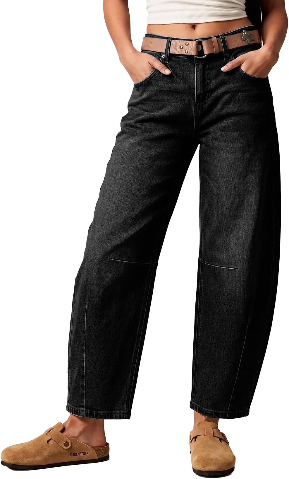 Sidefeel Women's Barrel Jeans Wide Leg Vintage Mid Rise Y2k Baggy Boyfriend Ankle Denim Pants