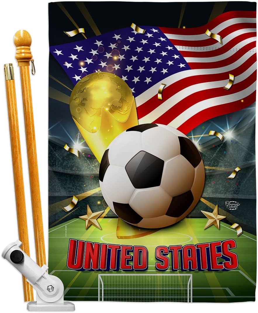 FIFA World Cup United States Banner Room Wall Art Flag Poles For Outside House Patio Porch Lawn Garden Stand Tapestry Yard Signs Team Qatar Trophy Soccer Game Football Gifts Made In USA