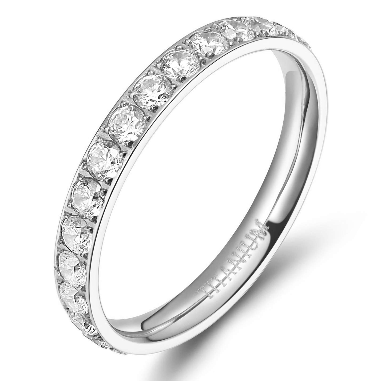3mm Women Titanium Eternity Ring Cubic Zirconia Anniversary Wedding Engagement Band Size 3 to 13.5