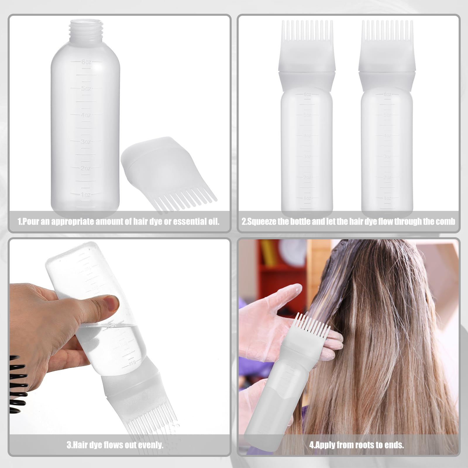 6 Stück Haarfärbe-Applikator-Flaschen Mit Wurzelkamm – 170 Ml, Mit Skala, Für Haarfarbe Zuhause