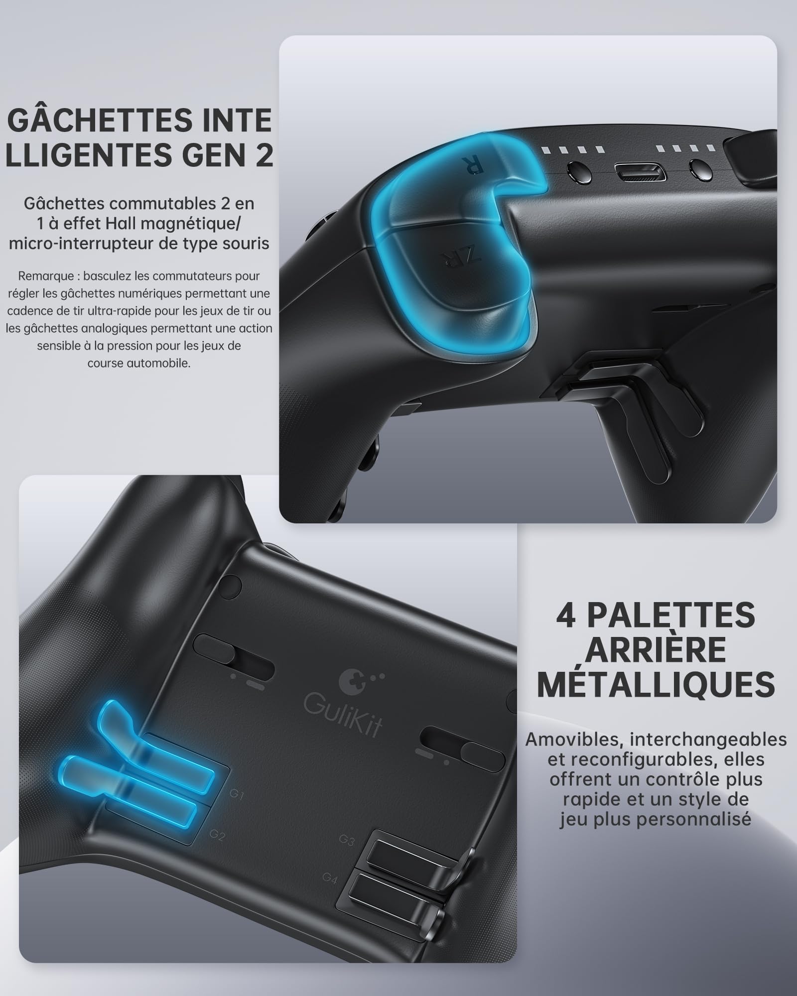 GuliKit TT Mando Inalámbrico para PC, Android, iOS, Switch 1/2, Joystick TMR, con Batería de 950 mAh, Función de Activación (Negro, TT MAX) - 5