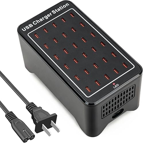 Estación de carga USB C de 150 W, bloque de cargador USB de 30 puertos, concentrador de carga USB, cargador USB C multipuerto, cargador de
