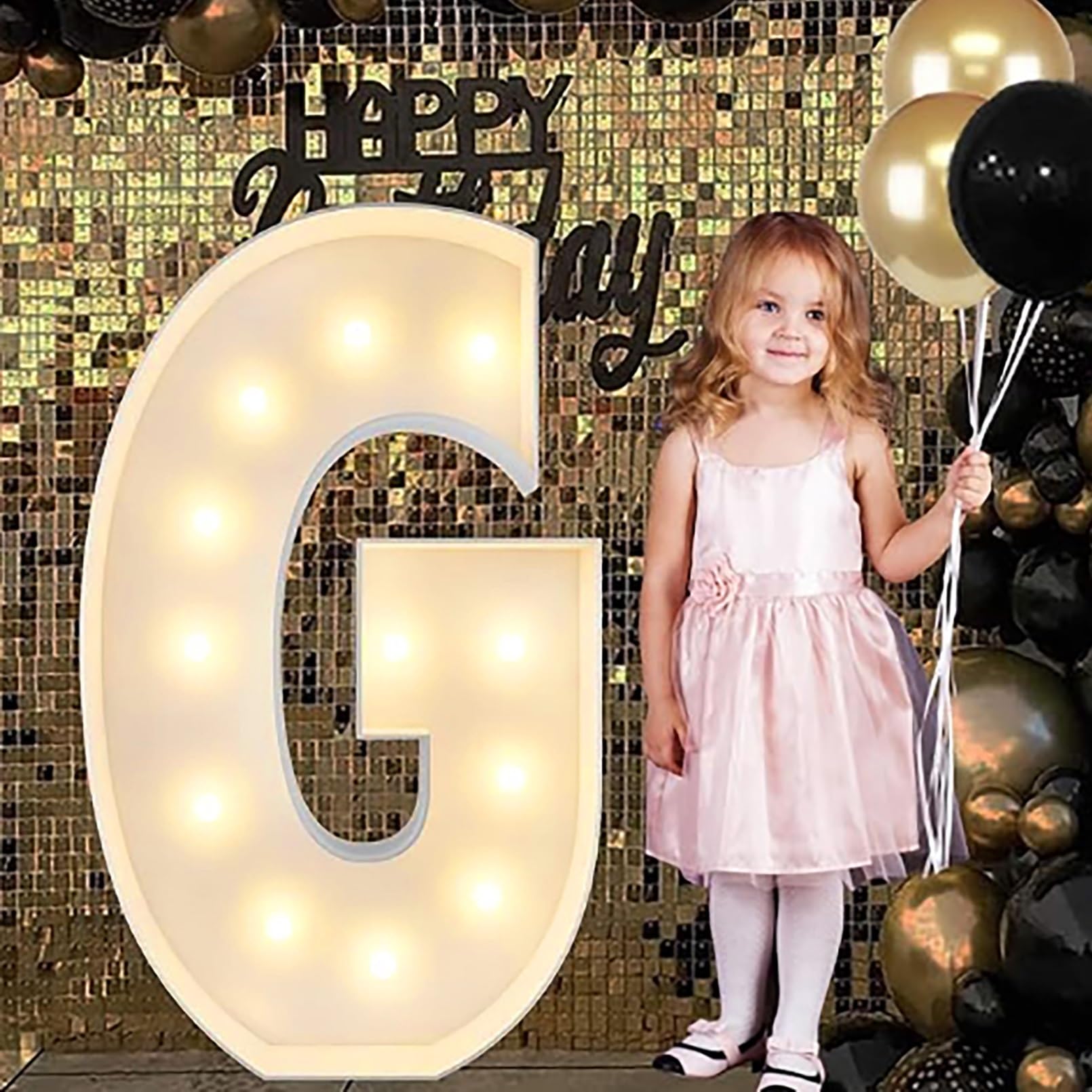 Hbbursts Girls G Alphabet Led Lights, 2.3/3.3/4Ft Large Words Marquee Cardboard Letters Lamps For Birthday Raduation Party Decorations Weddin Home Decoration(,70Cm/2.3Ft)