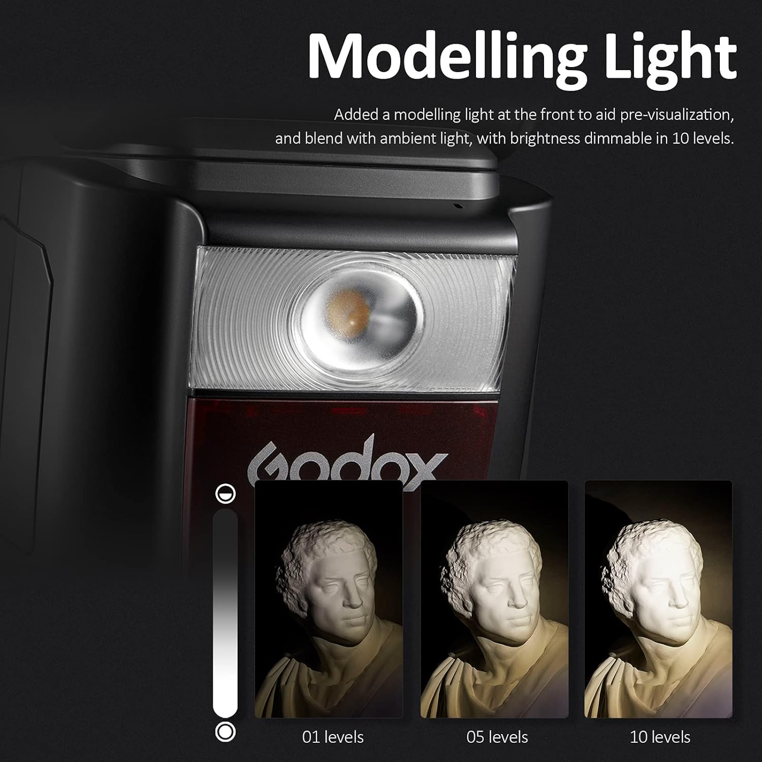 Godox V860IIIS Speedlight modeling light with brightness levels