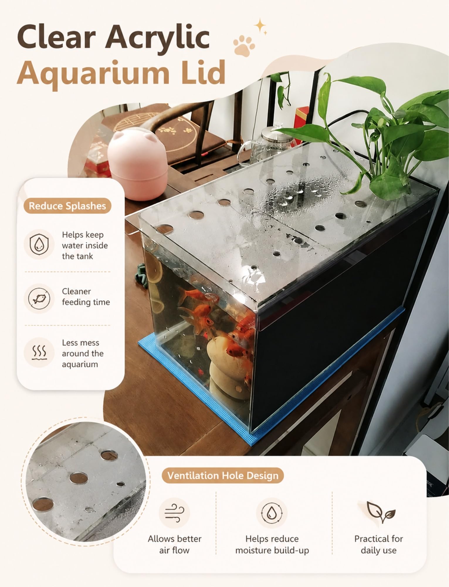 Generico Coperchio for Acquario in Acrilico Trasparente, Coperchio Scorrevole for Acquario con Fori di Ventilazione, paraspruzzi Anti-Salto a Prova di Gatto(3 mm,80x40.4cm/31.5x15.9 in)